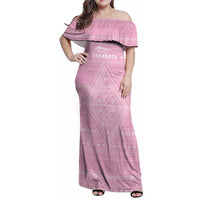 Custom New Zealand Basketball Indigenous Family Matching Off Shoulder Maxi Dress and Hawaiian Shirt LT9 Mom's Dress Pink - Polynesian Pride