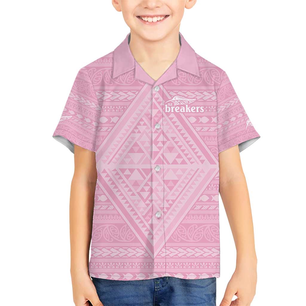 Custom New Zealand Basketball Indigenous Family Matching Off Shoulder Maxi Dress and Hawaiian Shirt LT9 Son's Shirt Pink - Polynesian Pride