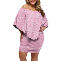 Custom New Zealand Basketball Indigenous Family Matching Off Shoulder Short Dress and Hawaiian Shirt LT9 Mom's Dress Pink - Polynesian Pride