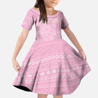 Custom New Zealand Basketball Indigenous Family Matching Puletasi and Hawaiian Shirt LT9 Daughter's Dress Pink - Polynesian Pride