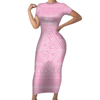 Custom New Zealand Basketball Indigenous Family Matching Short Sleeve Bodycon Dress and Hawaiian Shirt LT9 Mom's Dress Pink - Polynesian Pride