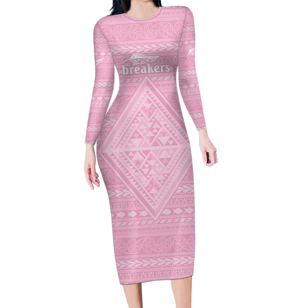 Custom New Zealand Basketball Indigenous Long Sleeve Bodycon Dress - Polynesian Pride