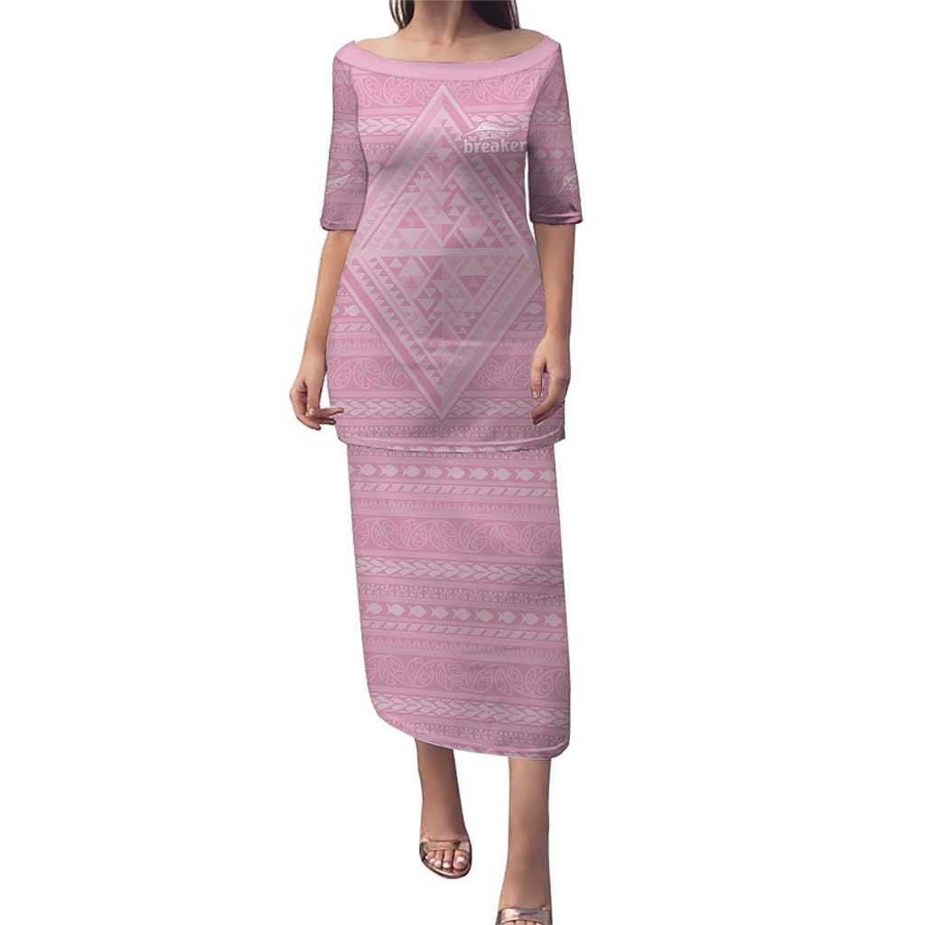 Custom New Zealand Basketball Indigenous Puletasi LT9 Long Dress Pink - Polynesian Pride