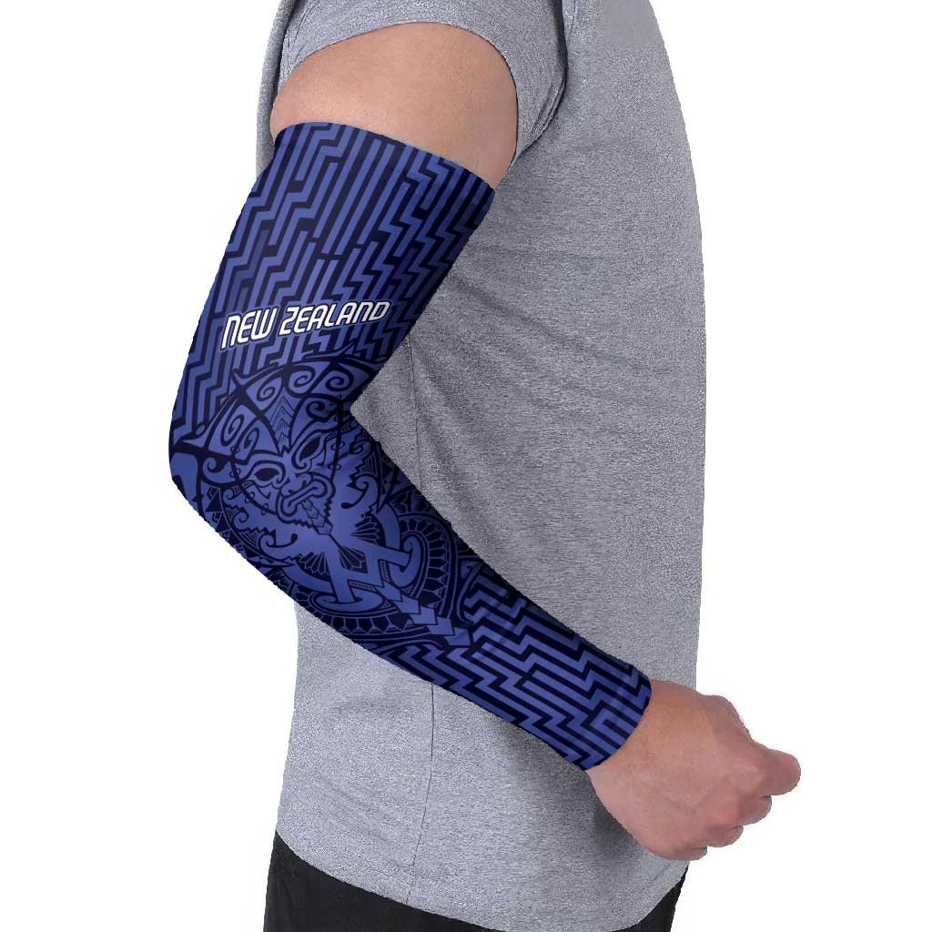 Custom Basketball New Zealand Arm Sleeves Blue Maori Ta Moko Indigenous - Polynesian Pride