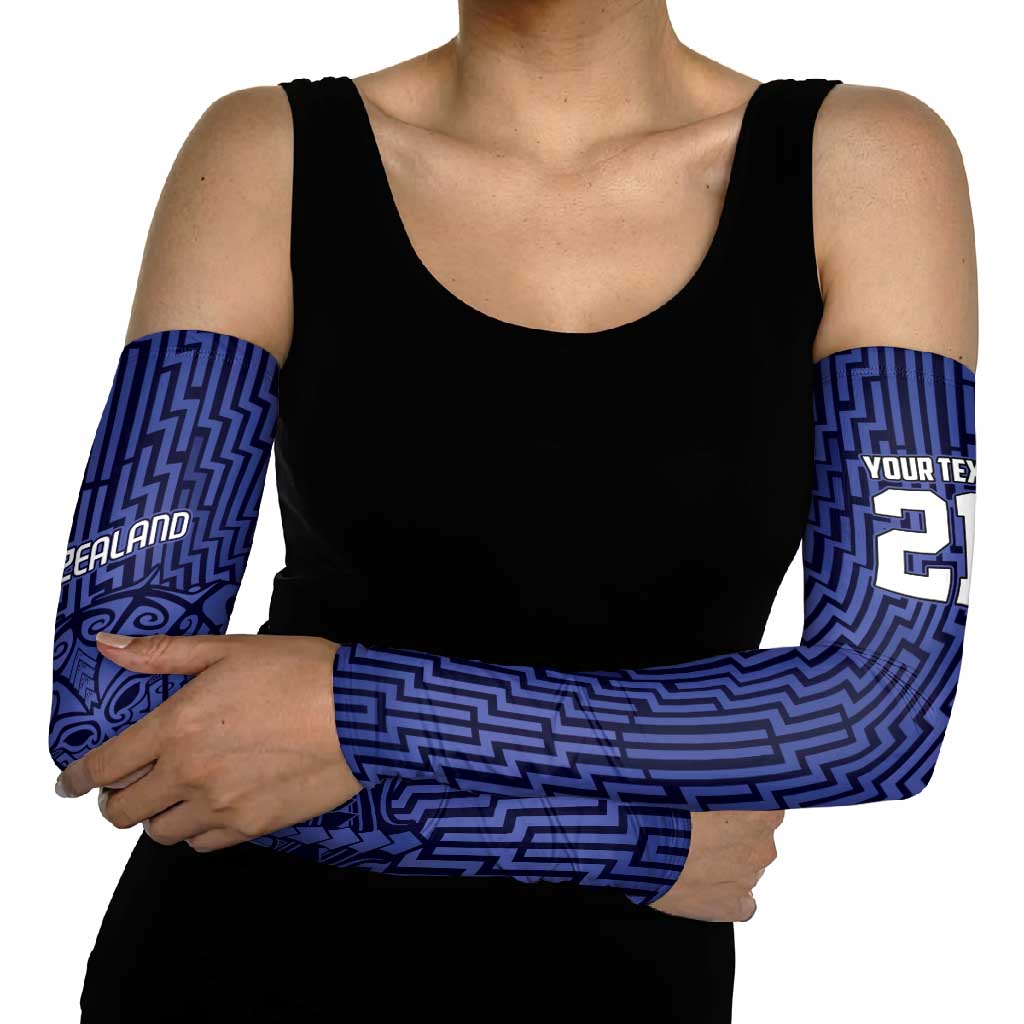 Custom Basketball New Zealand Arm Sleeves Blue Maori Ta Moko Indigenous - Polynesian Pride