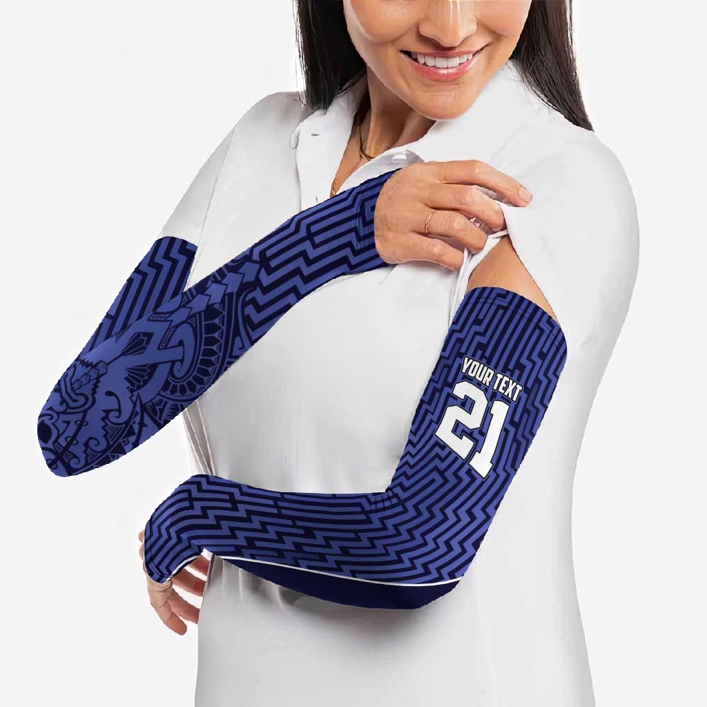 Custom Basketball New Zealand Arm Sleeves Blue Maori Ta Moko Indigenous - Polynesian Pride