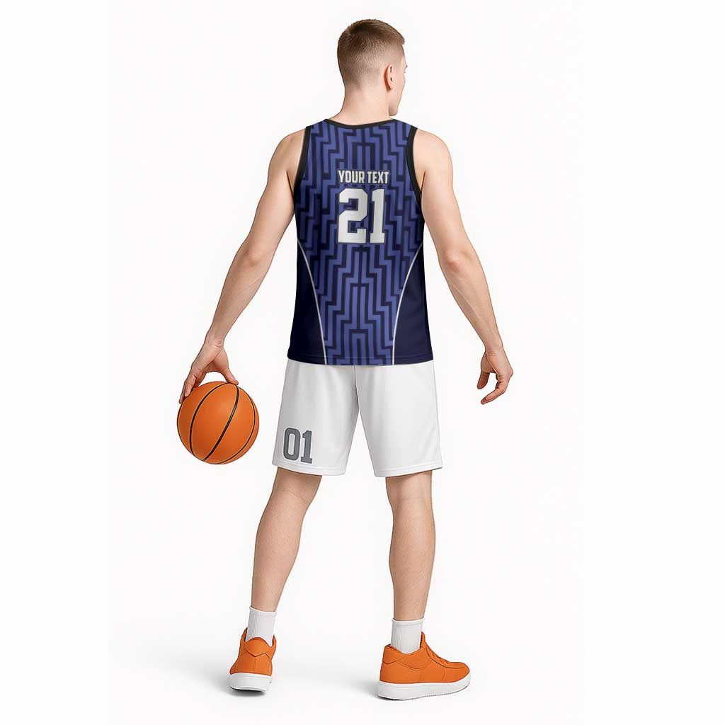 Custom Basketball New Zealand Basketball Jersey Blue Maori Ta Moko Indigenous - Polynesian Pride