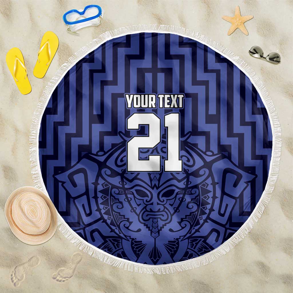Custom Basketball New Zealand Beach Blanket Blue Maori Ta Moko Indigenous - Polynesian Pride