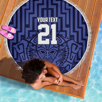 Custom Basketball New Zealand Beach Blanket Blue Maori Ta Moko Indigenous - Polynesian Pride