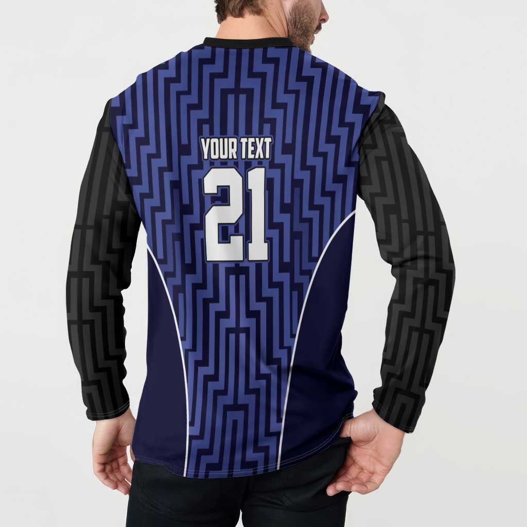 Custom Basketball New Zealand Button Sweatshirt Blue Maori Ta Moko Indigenous - Polynesian Pride