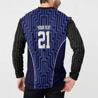 Custom Basketball New Zealand Button Sweatshirt Blue Maori Ta Moko Indigenous - Polynesian Pride