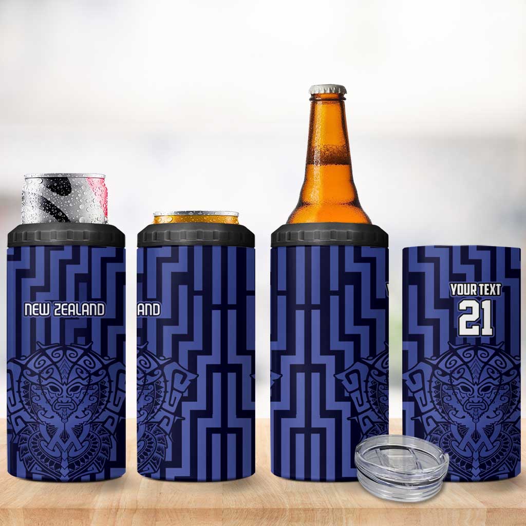Custom Basketball New Zealand 4 in 1 Can Cooler Tumbler Blue Maori Ta Moko Indigenous - Polynesian Pride