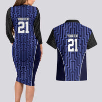 Custom Basketball New Zealand Couples Matching Long Sleeve Bodycon Dress and Hawaiian Shirt Blue Maori Ta Moko Indigenous LT9 - Polynesian Pride