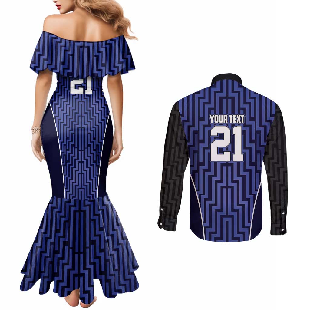 Custom Basketball New Zealand Couples Matching Mermaid Dress and Long Sleeve Button Shirt Blue Maori Ta Moko Indigenous LT9 - Polynesian Pride