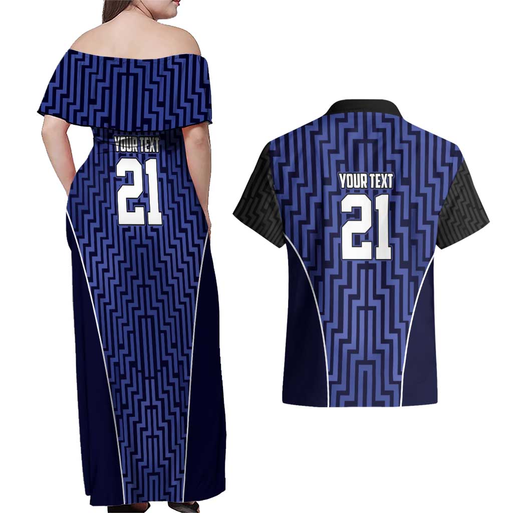 Custom Basketball New Zealand Couples Matching Off Shoulder Maxi Dress and Hawaiian Shirt Blue Maori Ta Moko Indigenous LT9 - Polynesian Pride
