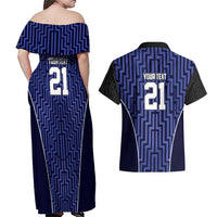 Custom Basketball New Zealand Couples Matching Off Shoulder Maxi Dress and Hawaiian Shirt Blue Maori Ta Moko Indigenous LT9 - Polynesian Pride
