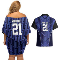 Custom Basketball New Zealand Couples Matching Off Shoulder Short Dress and Hawaiian Shirt Blue Maori Ta Moko Indigenous LT9 - Polynesian Pride
