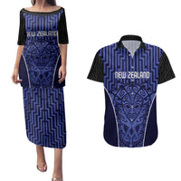 Custom Basketball New Zealand Couples Matching Puletasi and Hawaiian Shirt Blue Maori Ta Moko Indigenous LT9 Blue - Polynesian Pride