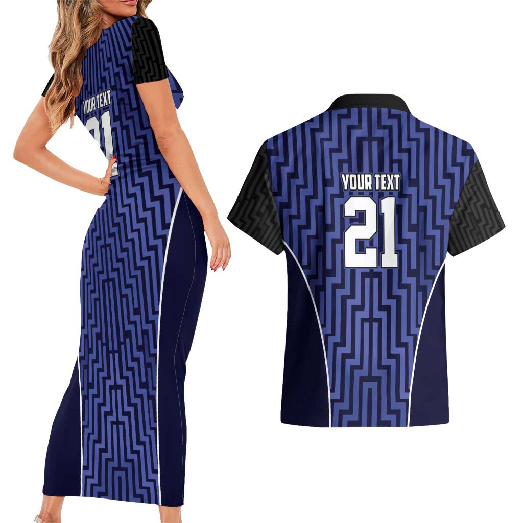 Custom Basketball New Zealand Couples Matching Short Sleeve Bodycon Dress and Hawaiian Shirt Blue Maori Ta Moko Indigenous LT9 - Polynesian Pride