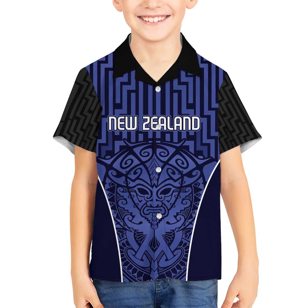 Custom Basketball New Zealand Family Matching Long Sleeve Bodycon Dress and Hawaiian Shirt Blue Maori Ta Moko Indigenous LT9 Son's Shirt Blue - Polynesian Pride