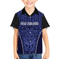 Custom Basketball New Zealand Family Matching Long Sleeve Bodycon Dress and Hawaiian Shirt Blue Maori Ta Moko Indigenous LT9 Son's Shirt Blue - Polynesian Pride