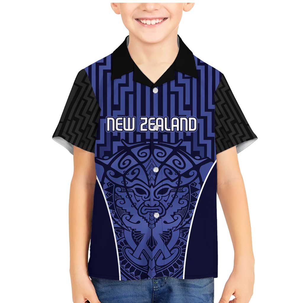 Custom Basketball New Zealand Family Matching Mermaid Dress and Hawaiian Shirt Blue Maori Ta Moko Indigenous LT9 Son's Shirt Blue - Polynesian Pride