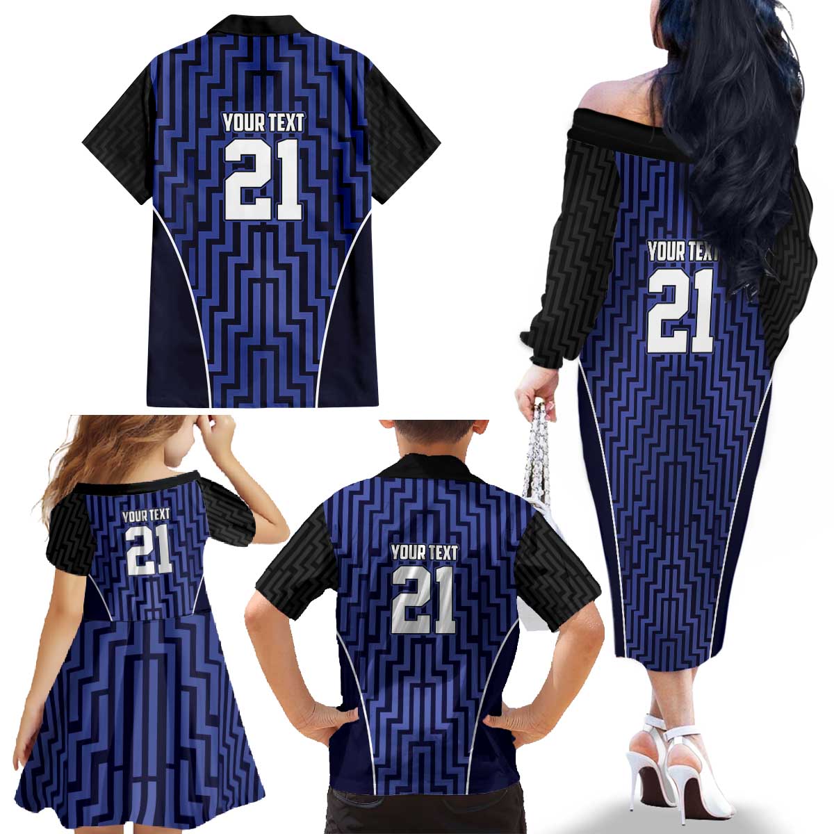 Custom Basketball New Zealand Family Matching Off The Shoulder Long Sleeve Dress and Hawaiian Shirt Blue Maori Ta Moko Indigenous LT9 - Polynesian Pride