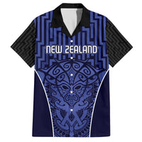 Custom Basketball New Zealand Family Matching Off The Shoulder Long Sleeve Dress and Hawaiian Shirt Blue Maori Ta Moko Indigenous LT9 Dad's Shirt - Short Sleeve Blue - Polynesian Pride