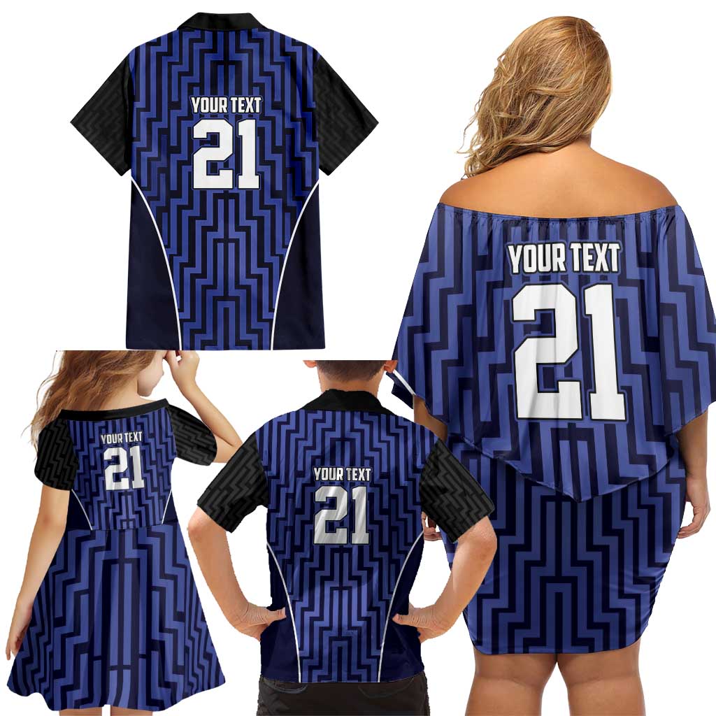Custom Basketball New Zealand Family Matching Off Shoulder Short Dress and Hawaiian Shirt Blue Maori Ta Moko Indigenous LT9 - Polynesian Pride