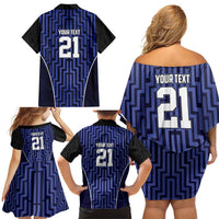 Custom Basketball New Zealand Family Matching Off Shoulder Short Dress and Hawaiian Shirt Blue Maori Ta Moko Indigenous LT9 - Polynesian Pride