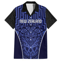 Custom Basketball New Zealand Family Matching Off Shoulder Short Dress and Hawaiian Shirt Blue Maori Ta Moko Indigenous LT9 Dad's Shirt - Short Sleeve Blue - Polynesian Pride