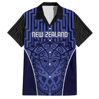 Custom Basketball New Zealand Family Matching Short Sleeve Bodycon Dress and Hawaiian Shirt Blue Maori Ta Moko Indigenous LT9 Dad's Shirt - Short Sleeve Blue - Polynesian Pride