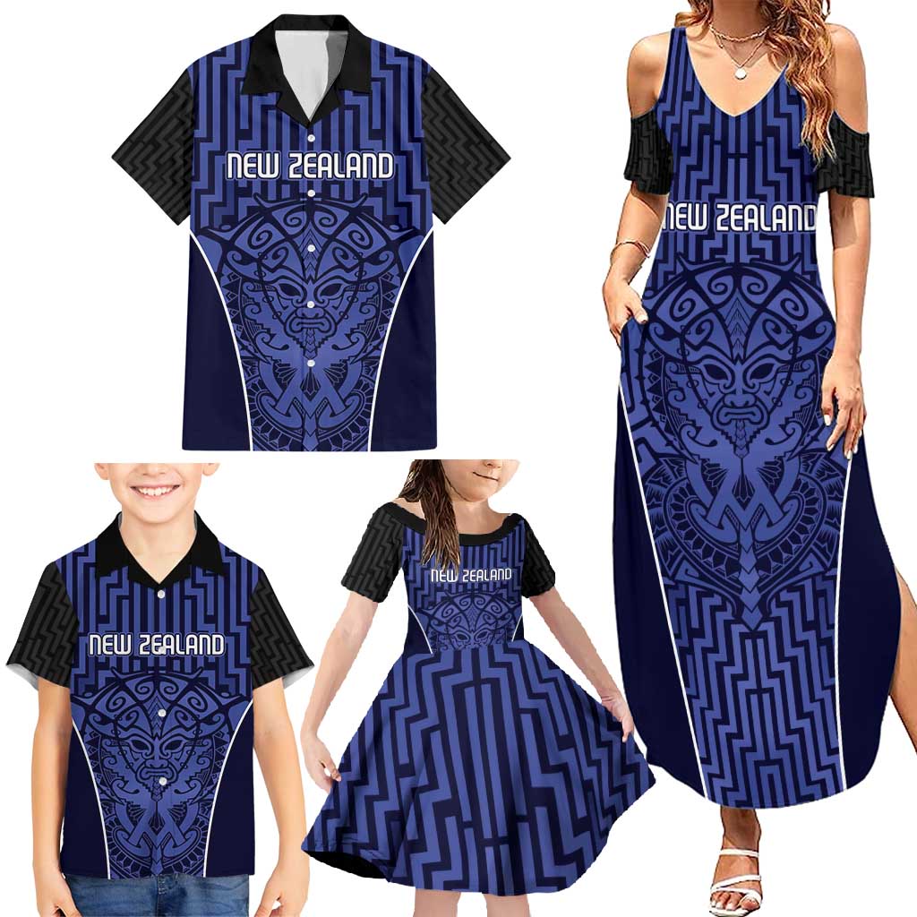 Custom Basketball New Zealand Family Matching Summer Maxi Dress and Hawaiian Shirt Blue Maori Ta Moko Indigenous LT9 - Polynesian Pride