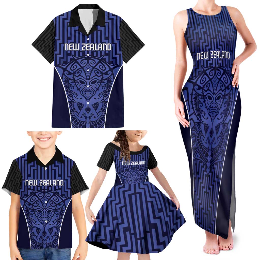 Custom Basketball New Zealand Family Matching Tank Maxi Dress and Hawaiian Shirt Blue Maori Ta Moko Indigenous LT9 - Polynesian Pride