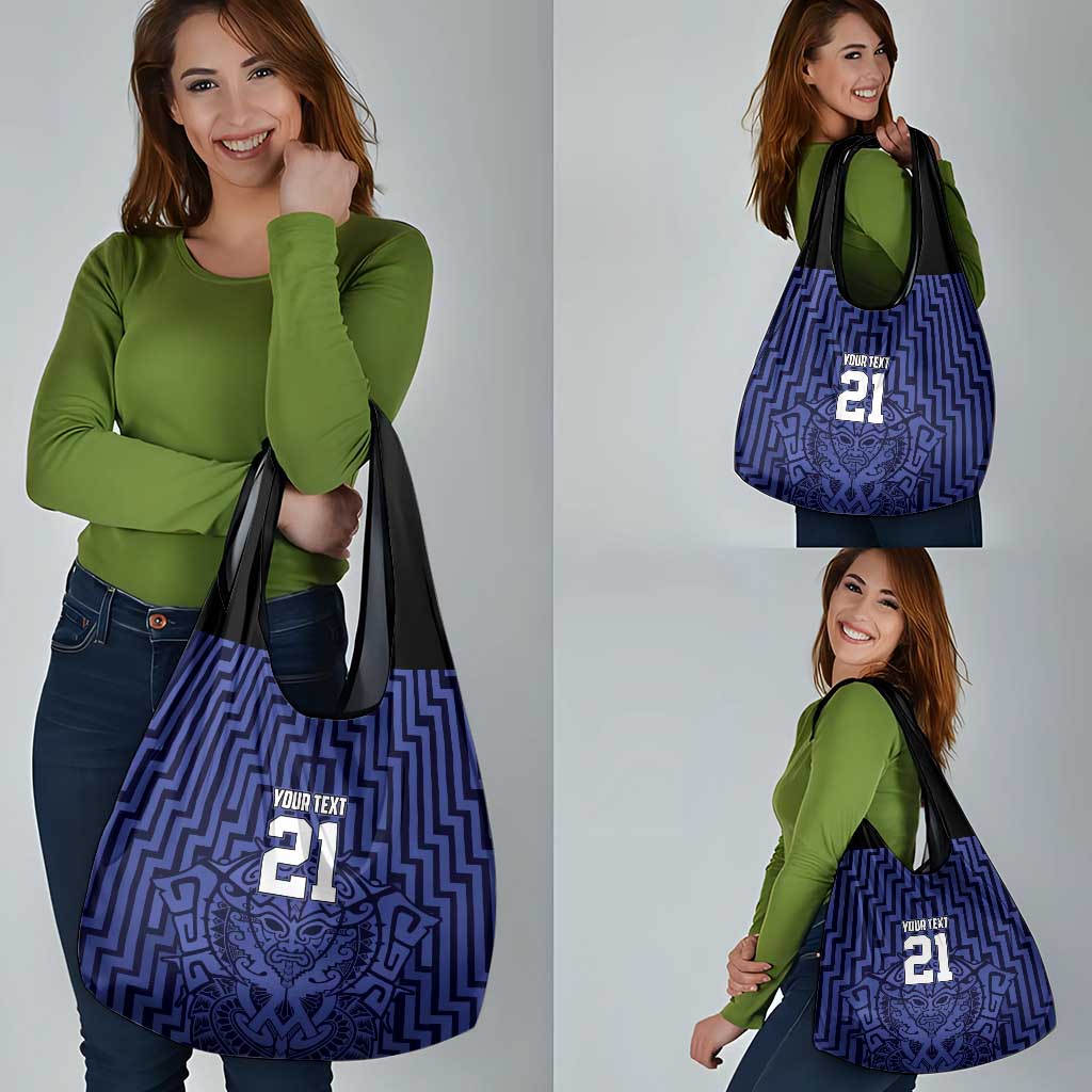 Custom Basketball New Zealand Grocery Bag Blue Maori Ta Moko Indigenous - Polynesian Pride