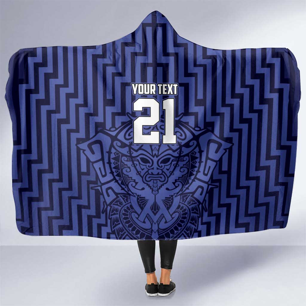 Custom Basketball New Zealand Hooded Blanket Blue Maori Ta Moko Indigenous - Polynesian Pride