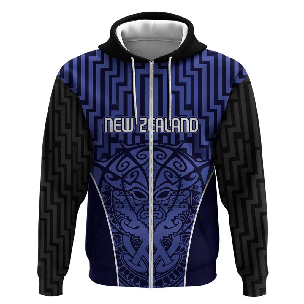 Custom Basketball New Zealand Hoodie Blue Maori Ta Moko Indigenous - Polynesian Pride