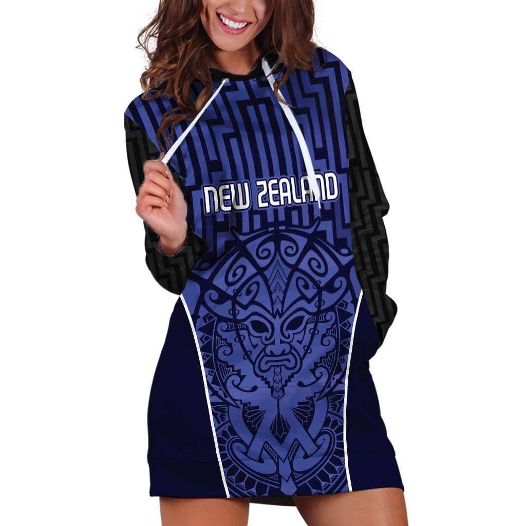 Custom Basketball New Zealand Hoodie Dress Blue Maori Ta Moko Indigenous - Polynesian Pride