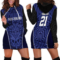 Custom Basketball New Zealand Hoodie Dress Blue Maori Ta Moko Indigenous LT9 - Polynesian Pride