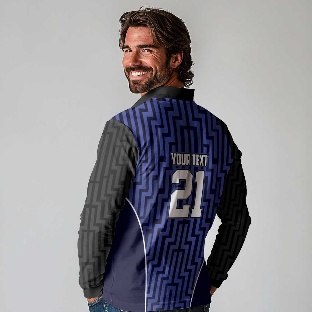 Custom Basketball New Zealand Long Sleeve Polo Shirt Blue Maori Ta Moko Indigenous - Polynesian Pride