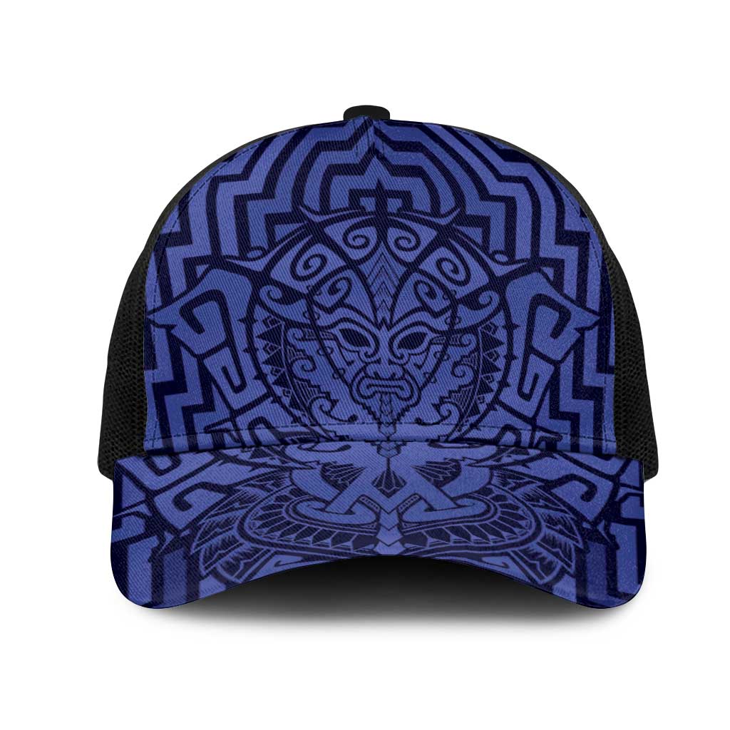 Basketball New Zealand Mesh Trucker Cap Blue Maori Ta Moko Indigenous - Polynesian Pride