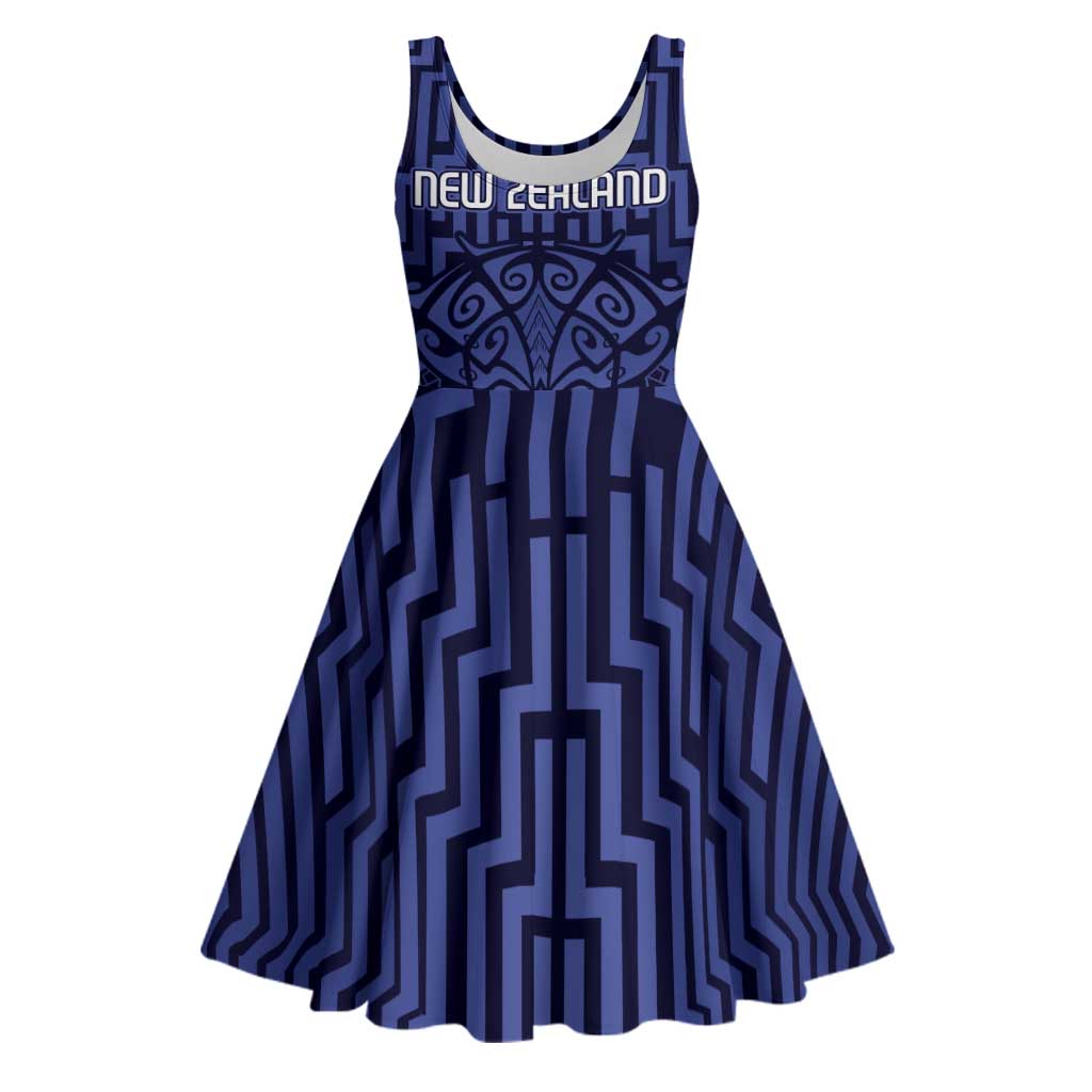 Custom Basketball New Zealand Midi Dress Blue Maori Ta Moko Indigenous - Polynesian Pride