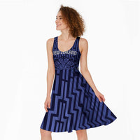 Custom Basketball New Zealand Midi Dress Blue Maori Ta Moko Indigenous - Polynesian Pride