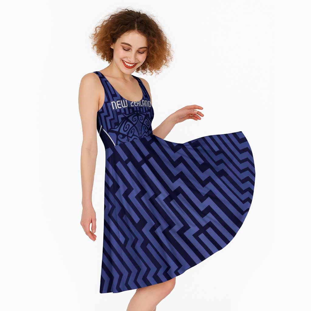Custom Basketball New Zealand Midi Dress Blue Maori Ta Moko Indigenous - Polynesian Pride