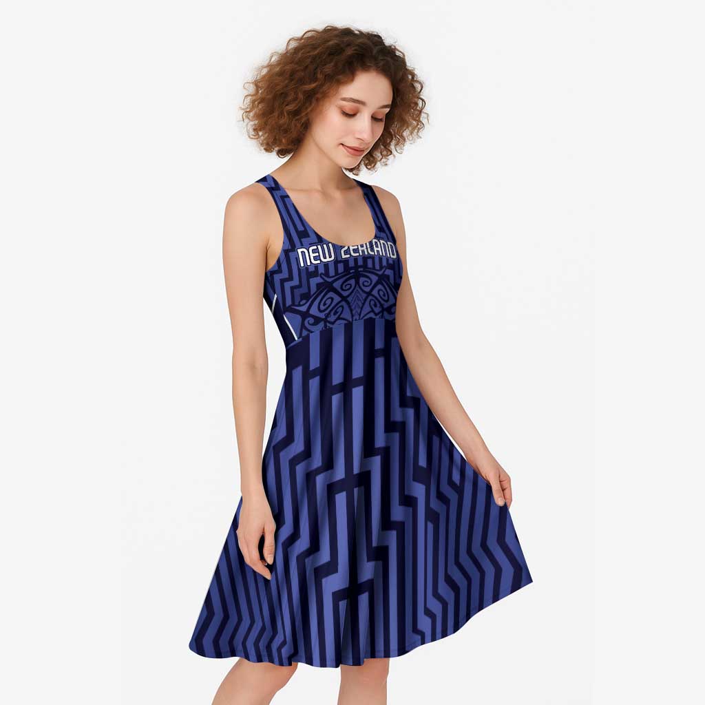 Custom Basketball New Zealand Midi Dress Blue Maori Ta Moko Indigenous - Polynesian Pride