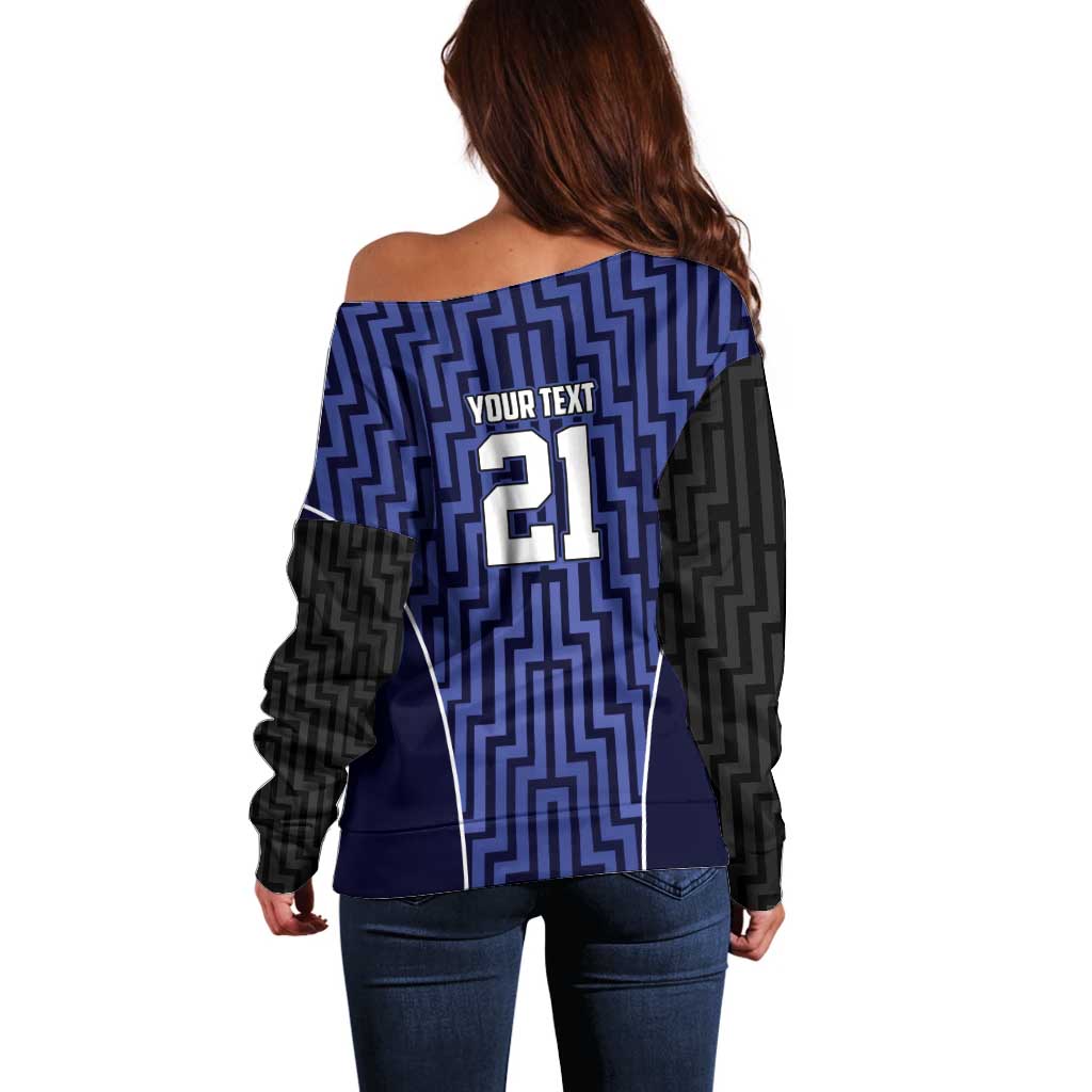 Custom Basketball New Zealand Off Shoulder Sweater Blue Maori Ta Moko Indigenous - Polynesian Pride