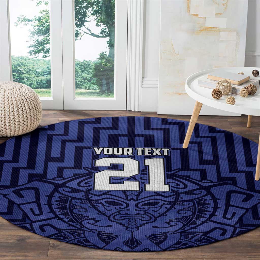 Custom Basketball New Zealand Round Carpet Blue Maori Ta Moko Indigenous - Polynesian Pride