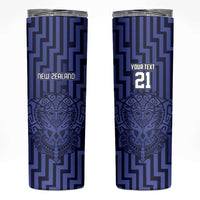 Custom Basketball New Zealand Skinny Tumbler Blue Maori Ta Moko Indigenous LT9 Blue - Polynesian Pride