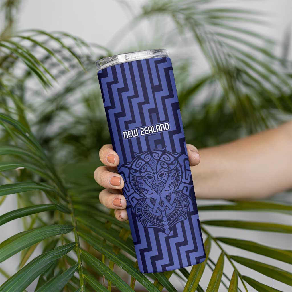 Custom Basketball New Zealand Skinny Tumbler Blue Maori Ta Moko Indigenous LT9 - Polynesian Pride