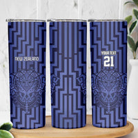Custom Basketball New Zealand Skinny Tumbler Blue Maori Ta Moko Indigenous LT9 - Polynesian Pride